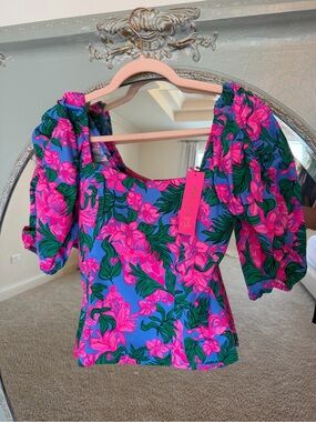 Lilly Pulitzer Bitsy Stretch Cotton top in cerise pink safari sunset Top